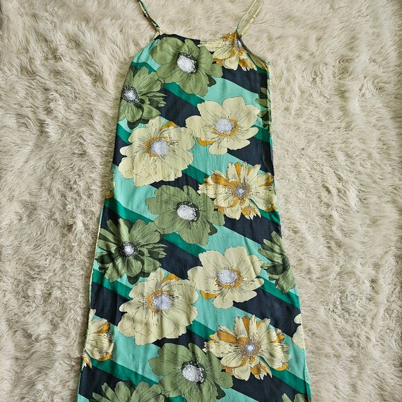 O'Neill O’Neill Neptune Floral Maxi A-line Side Slits Teal Dress Size S - Picture 2 of 9